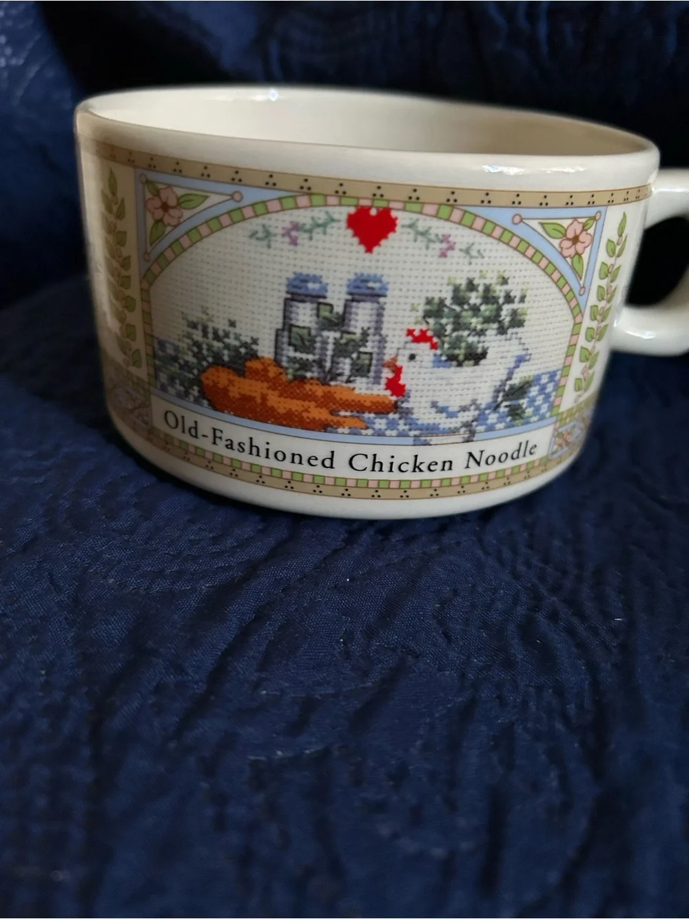 Old-Fashioned Chicken Noodle Ceramic Soup Mug - White